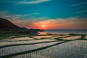 GND フィルターで棚田と夕日を撮る